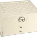 GUOER Jewelry Box for Women Girl Wife 3 Layers Large PU Leather Jewelry Organizer Storage Case with Two drawers Display for Earrings Bracelets Rings Watches (Apricot)