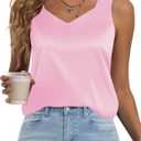 Women's Silk Satin Tank Tops V Neck Camisole Casual Cami Sleeveless Shirt Blouses Silky Basic Tanks (Pink), S