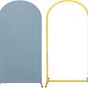 Metal Arch Stand and Cover Set,1 Dusty Blue Spandex Fitted Backdrop with 1 Gold Wedding Arched Stand Frame for Parties Birthday Baby Shower Bridal Banquet Decoration (6.6FT)