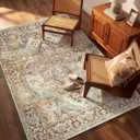 jinchan 5x7 Area Rug Vintage Washable Non-Slip Rug for Living Room Bedroom Dining Room Kitchen Home Office Thin Elegant Retro Lightweight Chenille Rug Warm Taupe