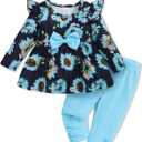 Toddler Baby Girl Clothes Infant Girl Outfits Fall Ruffle Floral T-Shirt Top Pants Set Winter Spring Clothes (18-24 Months, W-black-flow-blue)