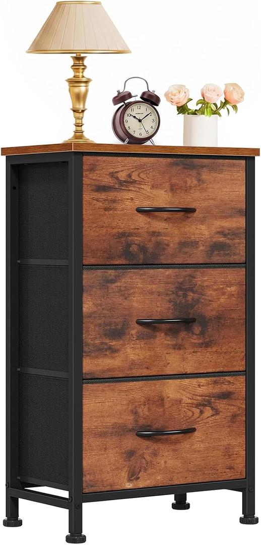 3 Drawers Dresser for Bedroom Fabric Storage Tower with Wooden Top, 11.8"D x 15.7"W x 29.5"H