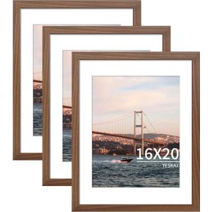 YESKAY 16x20 Picture Frame Brown Set of 3, Display Pictures 11x14 with Mat or 16 x 20 Without Mat, Poster Frames 16x20 for Wall Hanging Horizontal and Vertical