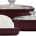 CorningWare Ceramic Bakeware Set with Lids Chip and Crack Resistant Stoneware Baking Dish, Microwave, Dishwasher, Oven, Freezer and Fridge Safe, 6-Piece French Cabernet
