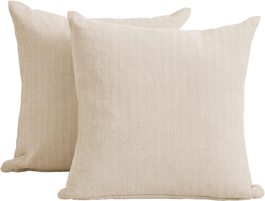 PLEASANT BOULEVARD | Chenille Pillow Case Covers 20 by 20 Inch, Soft Cozy Decorative Cushion for Home Bedroom Living Room Bed Sofa Chair (Beige, 2 Pack)