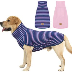 XPUDAC 2 Pack Dog Sweater Fleece Vest Dog Sweatshirt Turtleneck Warm Stretchy Pullover Pet Clothes Cold Weather for Medium Large Girl Dogs, Pink Purple, L