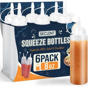 8 oz Squeeze Bottles, Plastic Condiment Squeeze Bottles for Sauces, Ketchup, Squirt Bottle for Dressing, Sauce Bottle for Syrup, Oil, Dressing, Mustard, Pancake Batter - 6 Pack