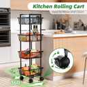 Simple Trending 4 Tier Rolling Fruit Vegetable Basket Cart, Metal Wire Kitchen Storage Organizer on Wheels for Bread Onion Potatoes, Black