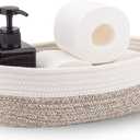 Woven Storage Basket for Toilet Tank Top,Farmhouse Home Decor Organizing Basket for Bathroom,Table and Counter 13"x5.9"x4" Apricot Stitching White