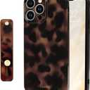 NITITOP Compatible with iPhone 15 Pro Max Case with Wrist Strap Cute Stylish Leopard Aesthetic Tortoise Amber Design for Women Girls Men Soft TPU Shockproof Protective Cover - Brown Leopard