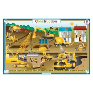 Tot Talk Construction Educational Placemat for Kids – Made in USA – Durable, Double-Sided, Construction Equipment Facts & Coloring– Waterproof, Wipeable, 17.5” x 11.5”