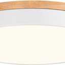 Modern Wood Flush Mount Ceiling Light, White LED 5CCT 2700K-6000K Dimmable Ceiling Light Fixtures, Round Close to Lighting Fixture for Kitchen Living Room Dining Room Bedroom-15.8in