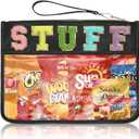 Siwara Snack Bags Clear Pouch Travel Makeup Bag Chenille Letter Bags for Zipper Pouch Clear Cosmetic Bag Clearly Tote Bag Makeup Travel Bags for Women (Black--Stuff)