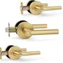 Brushed Gold No Keys Privacy Door Handle, Round Design Keyless Heavy Duty Door Lever with Satin Brass Finish, 3 Pack Wholesale Reversible for Left/Right Handed for Bedroom and Bathroom Door