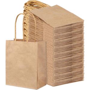 PINWATT 120Pcs Mini Gift Bags Bulk Kraft Paper Bag - 4.7"x2.4"x6.5" Small Brown Gift Bags for Party Favors, Shopping, Wedding, Retails, Birthday, Baby Showers