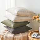 Throw Pillow Covers Set of 2 18x18 Inch Linen Check Decorative Pillow Covers, Neutral White Soft Vintage Pillowcases for Couch Sofa Bed Living Room, Farmhouse Home Boho Decor