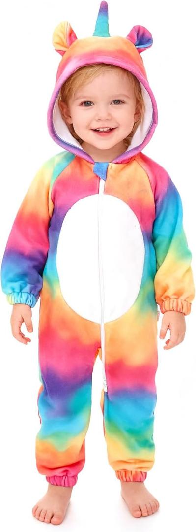 ALVABABY Christmas Baby Bunting Bodysuit with Hood, Romper Jumpsuit Animal Costume Outfit, Soft Warm Onesize Newborn Toddler (0-3 Months, Colorful Little Monster)