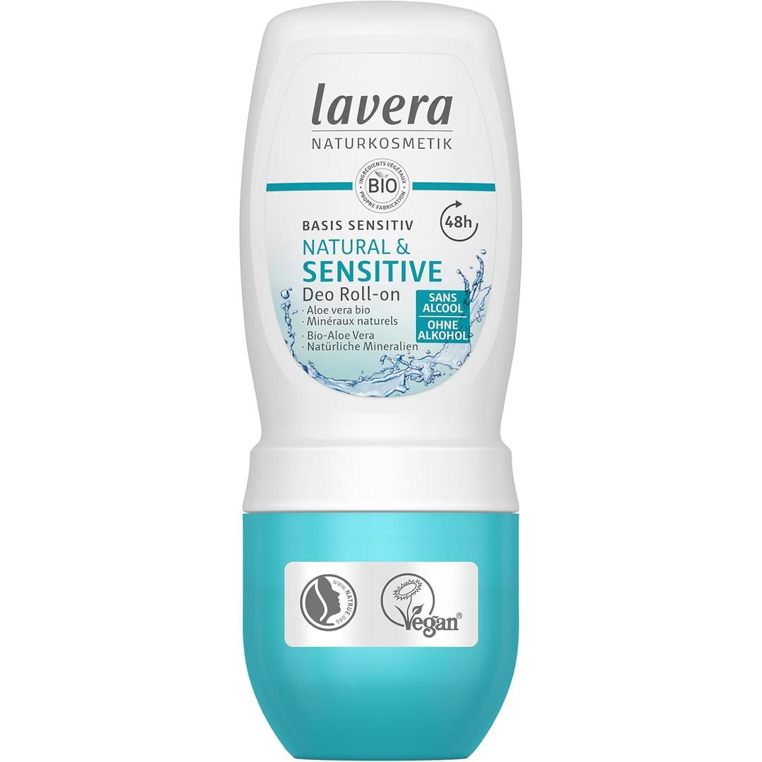 lavera Deo Roll-On Basis sensitiv Natural & Sensitive NATURAL & SENSITIVE 48h - vegan - natural cosmetics - organic aloe vera & natural minerals - without aluminum - 48h protection - 1.7 Fl Oz, BB Date: 09/2027