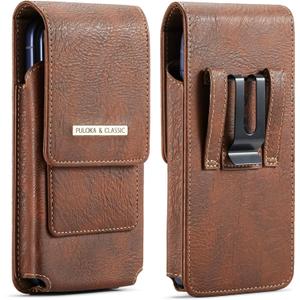 Holster for iPhone 17 Pro Max, Galaxy S26 Ultra S25 Ultra S24 Ultra S23 Ultra Note S22 Ultra, Premium Leather Pouch with Belt Clip Phone Holster Belt Case (Brown, X-Large)