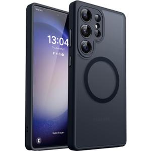 CANSHN Designed for Samsung Galaxy S23 Ultra Case [Full Camera Protection] [Compatible with MagSafe] Translucent Matte Shockproof Protective Phone Cover 6.8 Inch - Black