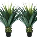 3.5ft Artificial Agave Plant, 42 Inch Tall Faux Agave Plants in Black Pot, Fake Floor Plant Outdoor Indoor for Front Porch Patio Home Office Door Step Hotel Desert Style Decor 2PCS