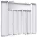 Aujen Silverware Organizer - Expandable Kitchen Drawer Organizer, Adjustable Utensil Organizer, Cutlery Tray for Forks, Knives, Multipurpose Kitchen Organizers and Storage Solution, White, Large