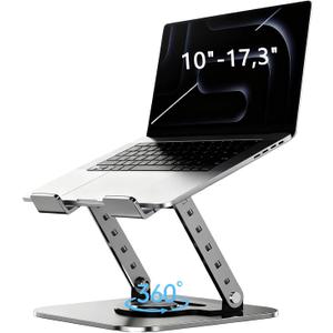 Laptop Stand, Laptop Stand for Desk with 360 Rotating Base, Ergonomic Laptop Riser for Desk with Adjustable Height, Heat Dissipation, Fits with All Laptops 10-17.3"