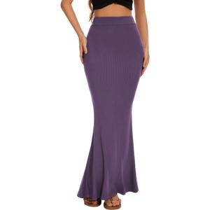 Women Elastic High Waist Stretchy Bodycon Mermaid Skirt (X-Large, Purple)