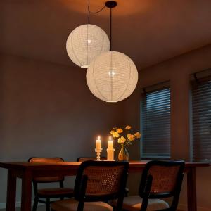 Large Hanging Lampshade 20INCH Can Replace White Paper Lanterns 2Pack Handmade Round Linen Pendant Lampshade Hanging Lantern Decorations Suitable for Living room Bedroom and kitche