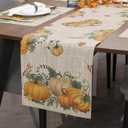 Thanksgiving Table Runner Fall Pumpkin Maple Leaves Table Runner Washable Non-Slip Heatproof Woven Seasonal Dining Table Decoration 12 x 70 Inch (Light Yellow4)
