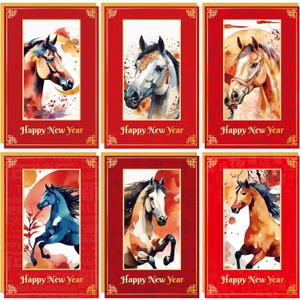 Fancy Land 2026 Gold Foil Chinese New Year Cards with Envelopes Year of Horse Lunar New Year Greeting Cards for Spring Festival Party Supplies 12Pcs
