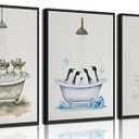3Pcs Cute Animals Bathroom Canvas Wall Art Penguin Frog duck in Bathtub Wall Decor Prints Funny Animals In The Bathtub Paintings Pictures for Restroom Toilet Washroom Home Decoration 16x24in Unframed
