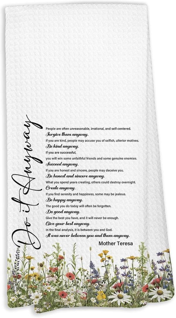 KTYHD Mother Teresa Quotes Do It Anyway Kitchen Towels, Motivational Inspirational Dish Towels for Kitchen, Affirmation Inspirational Motivational Decorative Hand Towels for Bathroom Dish Cloths