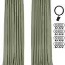 INOVADAY 100% Blackout Curtains for Bedroom, Black Out Curtains 84 Inch Long, Clip Rings Linen Blackout Drapes, Thermal Insulated Room Darkening for Living Room, 2 Panels - Light Sage Green,W50xL84