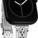 Slim Watch Band for Apple Watch Series 11, 10, 9, 8, 7, 6, 5, 4, 3, 2, 1, SE 3/2/1 Women, Bling Stainless Steel Metal Band for Apple Watch 40mm 41mm 42mm 38mm 44mm 45mm 46mm for iWatch