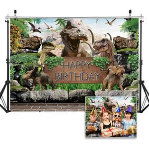 7X5FT Dinosaur Theme Backdrop Boy Kids Birthday Party Photography Background Jungle Park Baby Shower Cake Table Decoration Photo Birthday Party Supplies Banners DH-202 Green