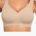 PoseFree Womens Seamless Wireless Supportive Bra Push Up Comfort Soft No Underwire Full Coverage T-Shirt Bra XL Nude