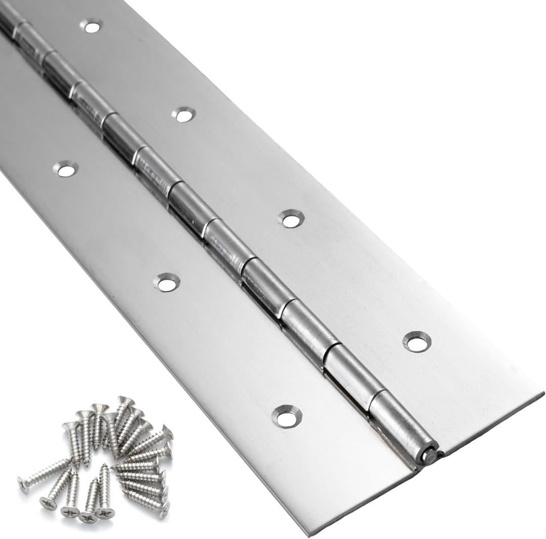 Heavy Duty Piano Hinge 24 Inch x 2 Inch Width, 0.047'' Thick Stainless Steel Continuous & Piano Hinge for Cabinet, Door, Toolbox, Wooden Box, Metal Plate, Furniture, Industrial Project
