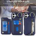 for iPhone 16 Plus case Wallet with Card Holder for Women Men Shockproof Phone case with Keychain Ring Stand Leather Zipper Credit Card Slots-Deep Blue