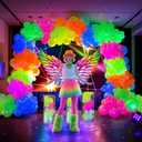 154 Neon Party Decorations Glow in the Dark Birthday Supplies Wings Backdrop Rainbow Balloon Garland Arch Kit Light Luminous Kids Teens Adult 80s 90s Disco Party Decor