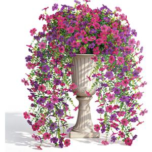 Der Rose Artificial Hanging Flowers for Outdoors, 4 Pcs UV Resistant Cascading Fake Outdoor Flowers 29.5" Faux Outdoor Hanging Flowers for Outdoor Planter Porch, Patio, Garden Decor