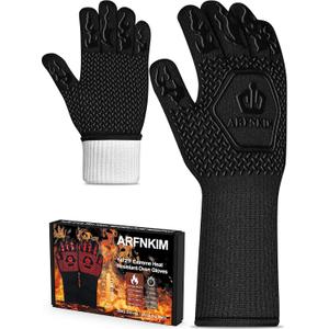 BBQ Oven Gloves 1472 Heat Resistant Oven Mitts Silicone Non-Slip Cooking Gloves for Barbecue, Grilling, Baking, Welding, Smoker (A Pair) (Black)