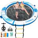 GYMMALL Inflatable Water Hammock Floating Dock 8 FT with Mesh, Tanning Pool Raft Round Ring for Adults, Sun Float Chill Platform for Lake and Beach with Water Ladder and Cup Holder