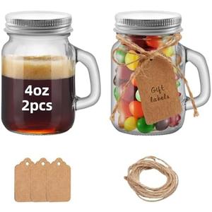 eispap 6pcs 4 OZ Mini Mason Jar Mugs Mason Jar Mugs with Handles and Lids Small Drinking Glass and DIY Favor Wedding Bridal Shower Party Supplies for Drinks, Gifts, Candles and Crafts 120ML (6)