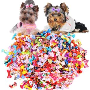 100PCS Cute Puppy Dog Small Bowknot Hair Bows,Yorkie Doggie Bows with Rubber Band Pet Grooming Bows Dog Hair Costume Accessories for Small Dog