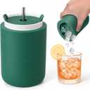 3 in 1 Ice Cube Bottle with Straw, Cylinder Silicone Water Bottle Ice Cube Maker for Freezer with Lid - Easy Release Ice Cube Tray Molds, Leakproof No Spill Design - Reusable (Green)