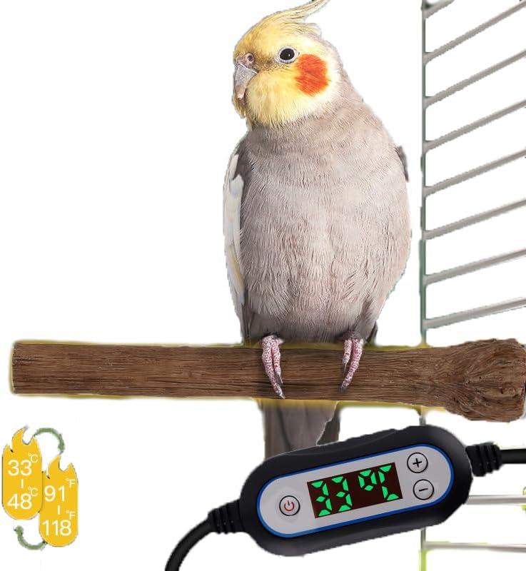 Adjustable Temperature Heated Bird Perch - Ideal Winter Warming Solution for Parrots, Parakeets, Bird Cages,Heating Station Rod 1.4 X 7.9 Inches(20cm)