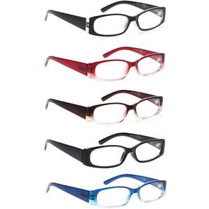 SIGVAN 5 Pack Spring Hinge Reading Glasses Rectangular Fashion Quality Readers for Men and Women (5 Pack Mix, 3.5)
