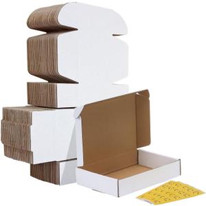 HORLIMER 8x5.5x1.6 inches Shipping Boxes Set of 25, White Corrugated Cardboard Box Literature Mailer, 25 Stickers Included