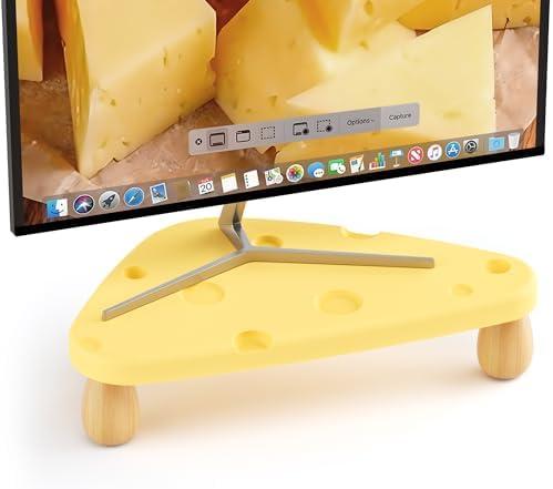 AFOOYO Cute Monitor Stand Riser, Cheese-Shaped Sturdy Desktop Computer Stand Wood Yellow Monitor Riser for Laptop, PC, Computer, Yellow